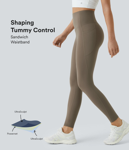 High Waisted Tummy Control Side Pocket Shaping Training UltraSculpt Leggings